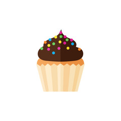 Chocolate Frosted Cupcake with Sprinkles - Vector Illustration