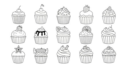 Cupcake Collection: Line Art Dessert Illustrations