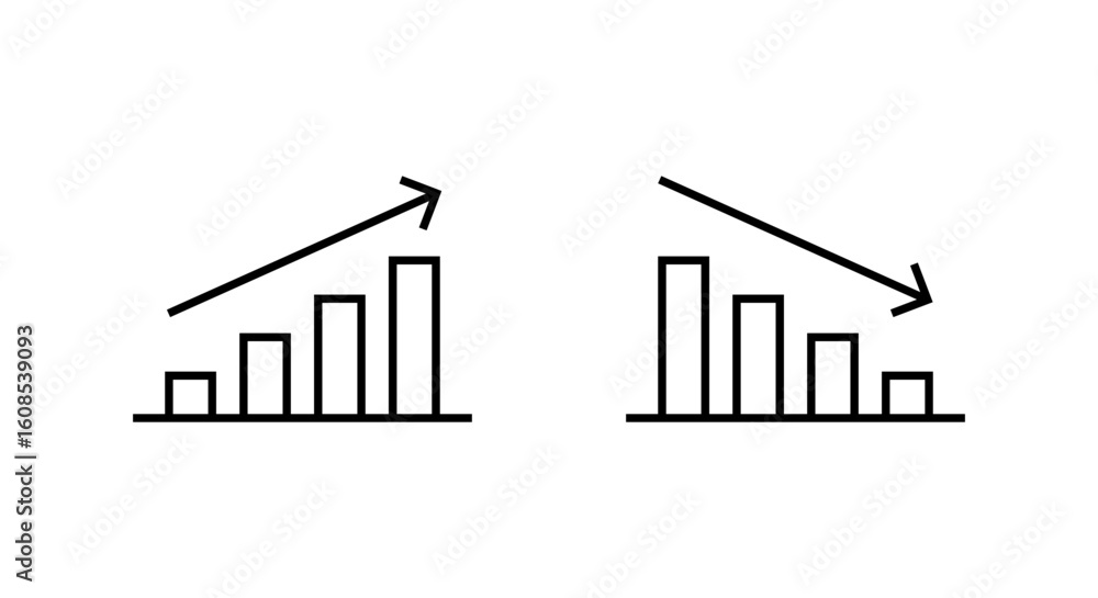 Poster line graph up and down icon. outline bar chart with arrow symbol. analytics concept