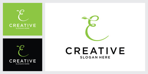 Initial Letter E with leaf luxury logo. Green leaf logo template vector