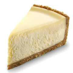 A slice of creamy cheesecake with a graham cracker crust