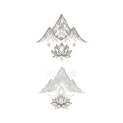 Mountain peak with lotus flower design vector template illustration