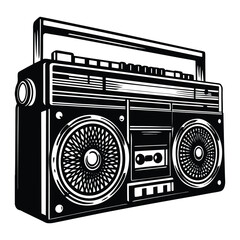 Retro charm in bold lines—a classic old-school boombox silhouette with dual speakers, handle on top, and vintage vibes, echoing the golden age of street music.
