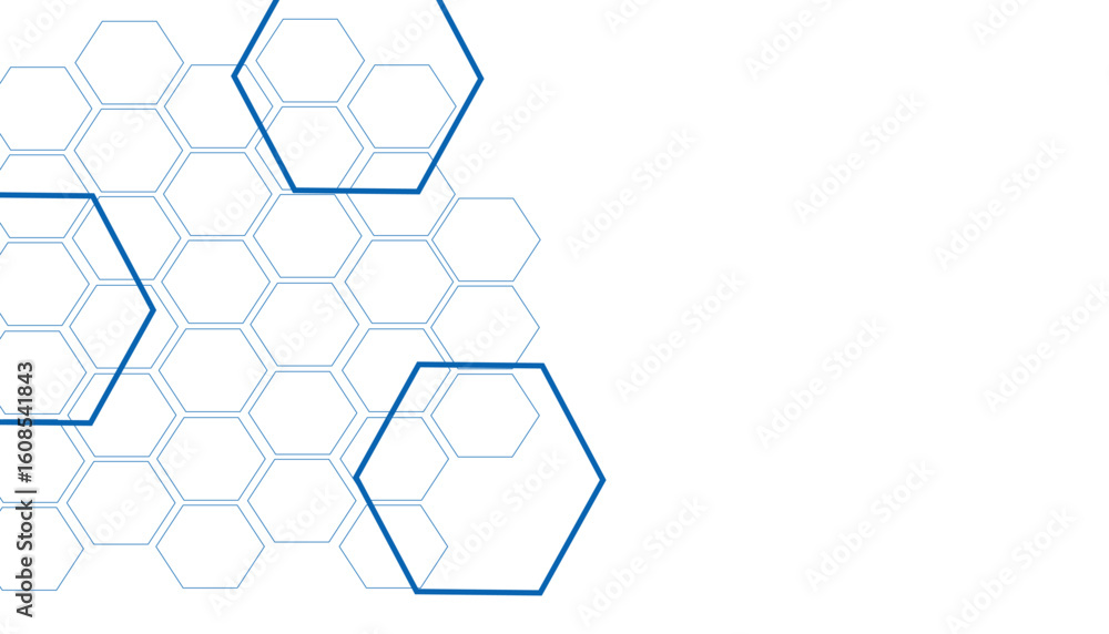 Poster abstract background template science and technology presentation, hexagonal shape with blue and soft