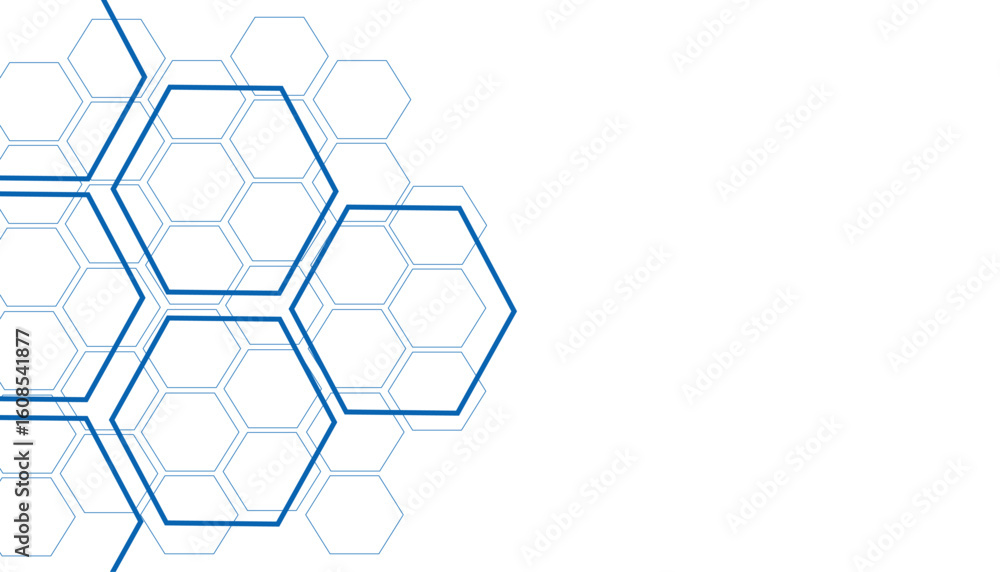 Poster abstract background template science and technology presentation, hexagonal shape with blue and soft
