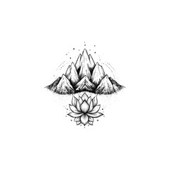 Mountain peak with lotus flower design vector template illustration