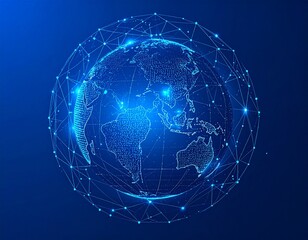 A digital illustration of the Earth surrounded by a network of interconnected dots and lines, symbolizing global connectivity.