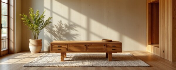 Wooden Cabinet in Bright Minimalist Interior