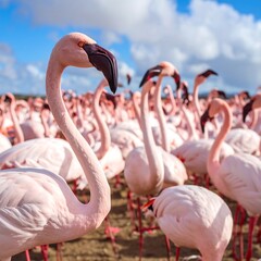 Naklejka premium Flock of pink flamingos