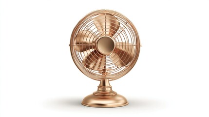 Obraz premium Elegant gold-toned desk fan, centered on white background, showcasing a retro design and intricate details