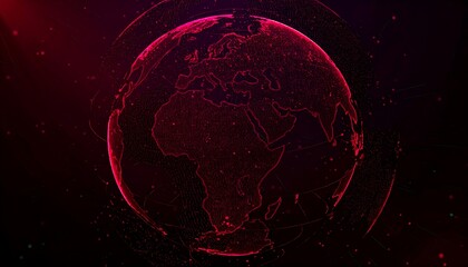 Digital globe, glowing red lines