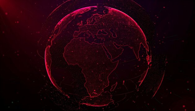 Digital globe, glowing red lines