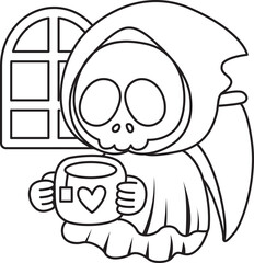 Illustration of cute skull ghost icon.
Funny skull ghost in activities stickers.
Angel of death cute elements.