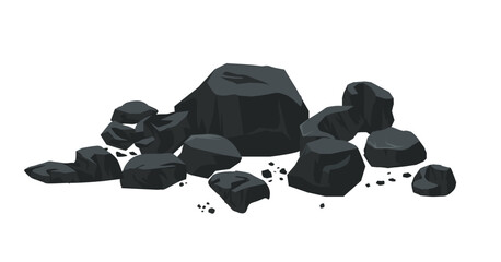 Heavy industry, a pile of pieces of coal, charcoal