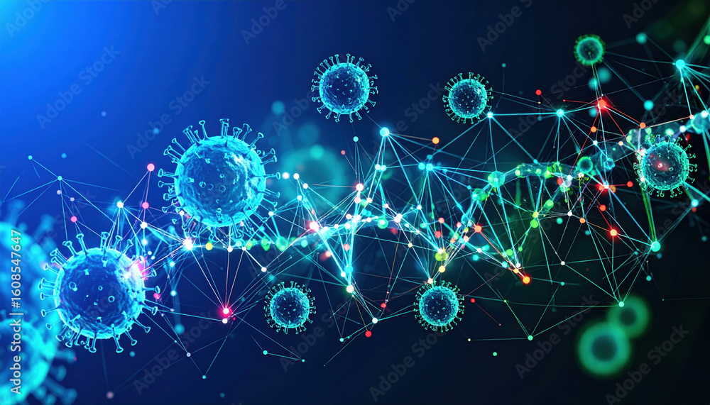 Aufkleber digital illustration of virus structure represented with interconnected lines and nodes, showcasing 