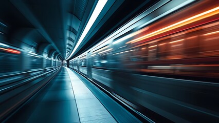 Fototapeta premium An abstract urban transit scene with dynamic motion blur and cool metallic tones.