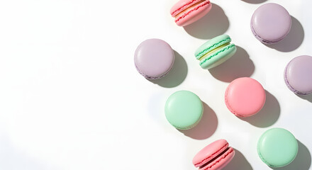 Obraz premium Vibrant macarons arranged artfully, offering a delightful sweet treat aesthetic