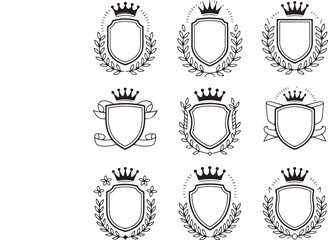 Heraldic Crest and Royal Shield Vector Collection   Ornate Symbols with Crowns and Classic Ornaments
