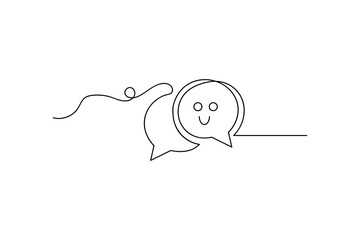 Speech bubble one line drawing minimalist style isolated outline illustration on white background