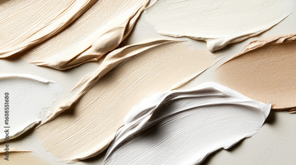 Poster various textures of creamy paints spread on surface in warm neutral tones for artistic background or