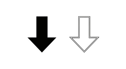 Two contrasting downward arrows, one solid black, the other outlined in gray, isolated on a white background.