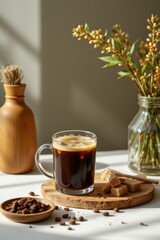Iced Coffee with Caramel and Flowers