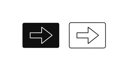 Two rectangular icons featuring a right-pointing arrow, one black and one white.