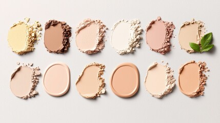 Various Shades of Makeup Foundation Smoothly Spread on a Neutral Background Highlighting Natural Beauty Tones