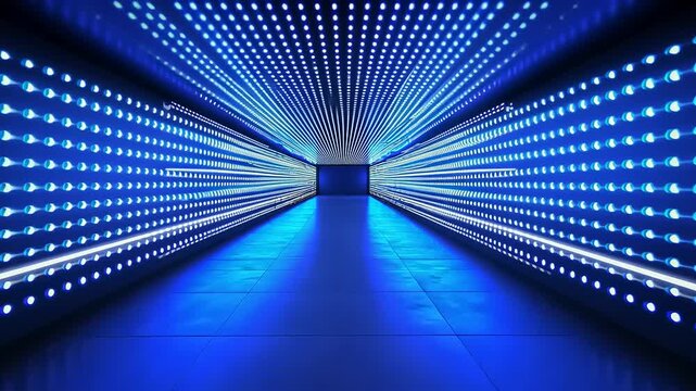Futuristic illuminated corridor with blue lights creating a dynamic visual effect and depth perception