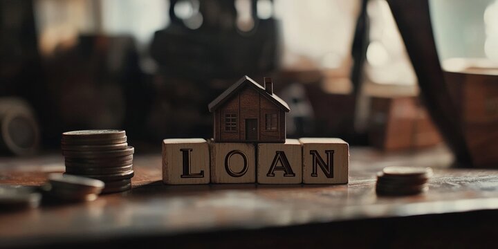 Scrabble tiles with the word 'loan', financial concept on wooden table.
