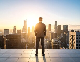 Obraz na płótnie Canvas Businessman overlooking cityscape at sunrise (2)
