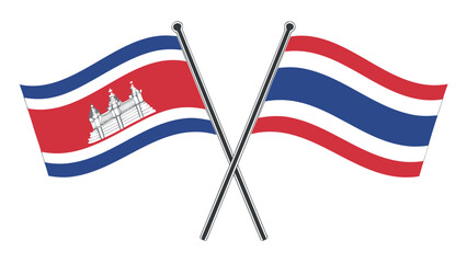 Obraz premium Two flags of Cambodia and Thailand crossing each other creates a vibrant display on the white surface