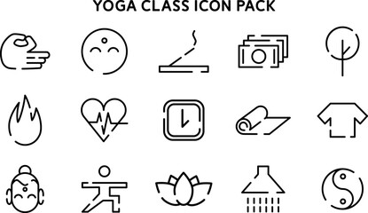 Set of Line Icons Representing Yoga, Wellness, and Meditation Elements
