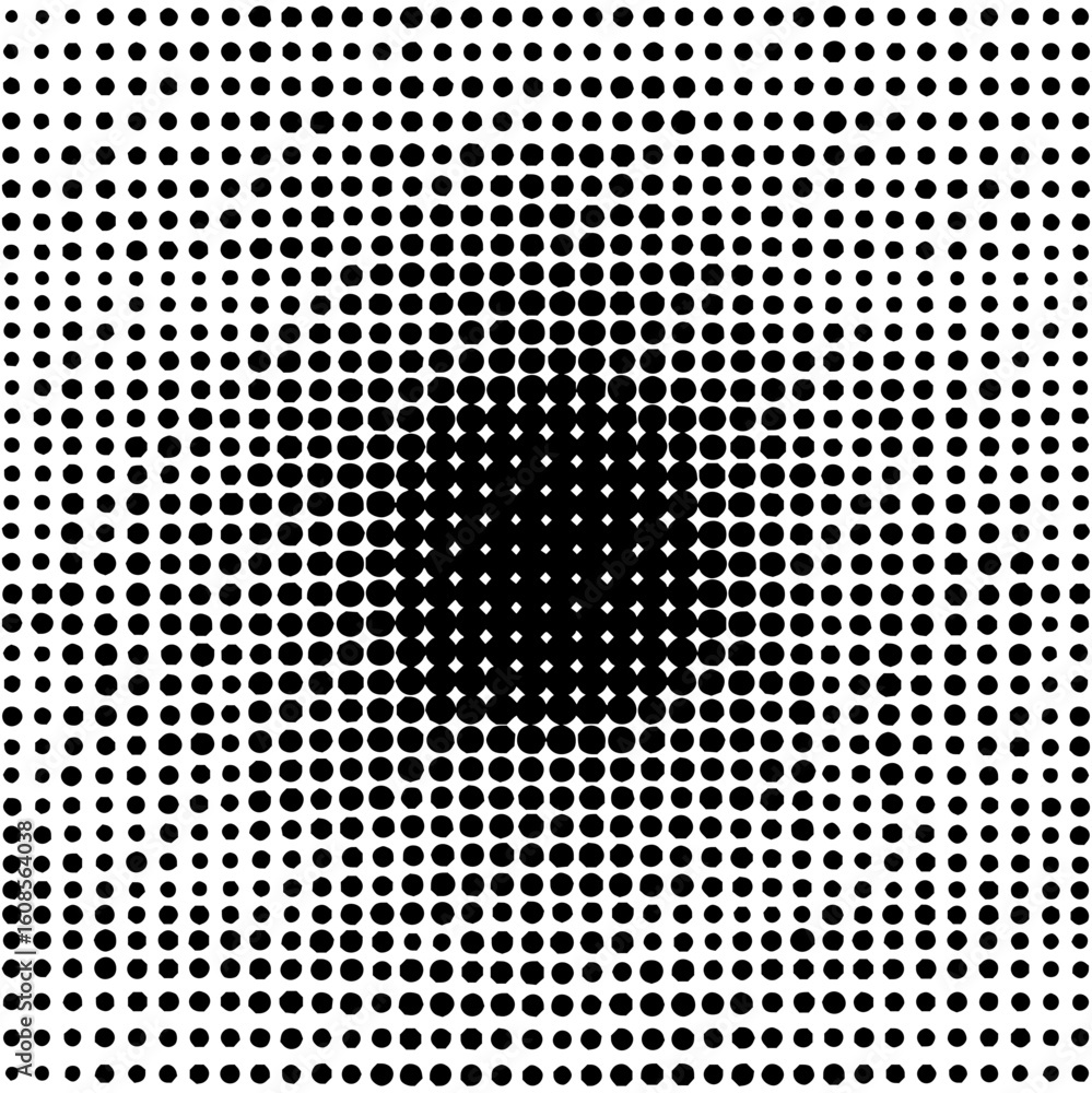 Poster black halftone pattern with a central dark area created by varying circle sizes on a white backgroun