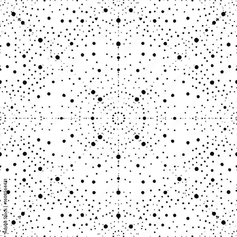 Poster a symmetrical pattern of black dots radiating from the center on a white background creating a radia