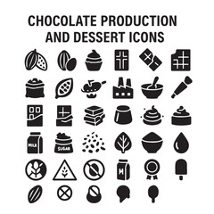 chocolate production and dessert  icon set