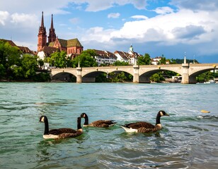 River Scene With Geese And