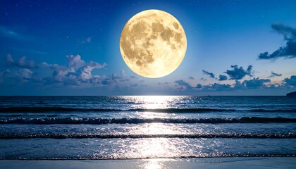 Full moon over a tranquil beach