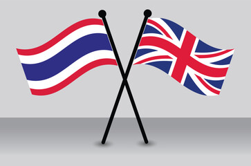 Crossed Flags of Thailand and the UK, Waving Flags Flat Style. Official Proportion.