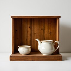 Teapot and Cup in Wooden Display Case