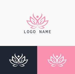 Minimalist Pink Lotus Flower with Abstract Human Logo