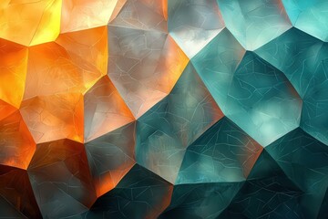 Vibrant abstract geometric background featuring a dynamic blend of orange and teal hues, perfect for modern design and creative projects.