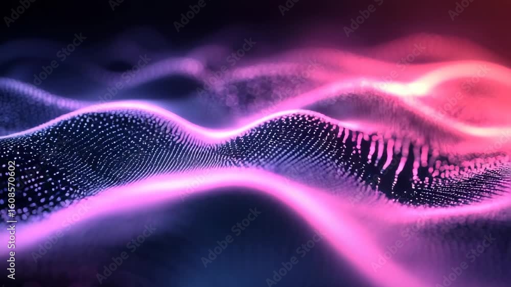 Poster futuristic neon digital wave animation with glowing particle streams