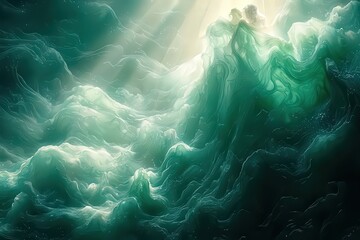Majestic waves illuminated by ethereal light, capturing the power and beauty of nature, perfect for wellness, adventure, or ocean-themed projects.