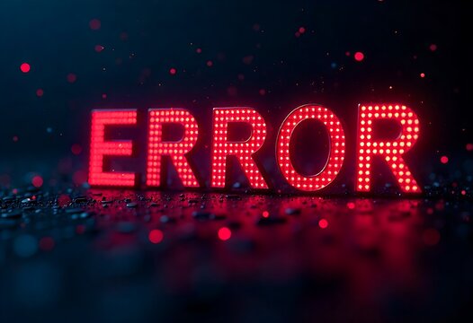 Glitched red error sign with binary background. Abstract tech visual representing system crash, cyber attack, software failure, coding error, data loss, and digital malfunction alert.