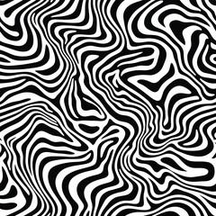 Fototapeta premium Dynamic Seamless Zebra Print Pattern - Abstract Black and White Wavy Stripes Background for Fashion, Textile, and Wild Animal Designs