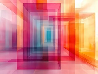 Vibrant Abstract Layers: A dynamic interplay of colorful translucent rectangles creating a sense of depth and movement, perfect for modern design and artistic projects.