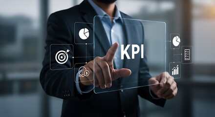 Businessperson using innovative technology to present key performance indicators in a meeting