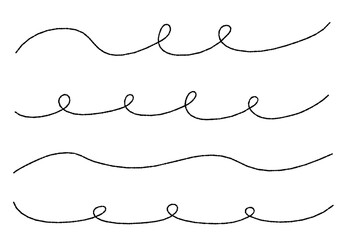手書き風の波線・ループの黒い飾り線セット（デコボコの線）