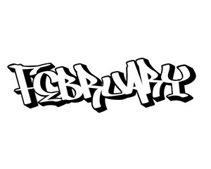 graffiti calligraphy letters FEBRUARY month's name isolated design in black and white